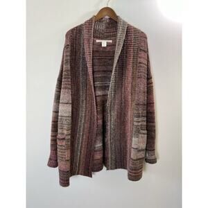 Max Studio Women’s Open Knit Wool Blend Cardigan Size XL Multicolor Rainbow Cozy